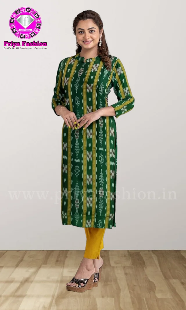 101681 Sambalpuri Handloom Cotton Stitching Kurti , Pant & Dupatta Set - 44, Only Kurti