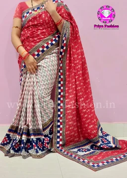 101686 Sambalpuri Handloom Patchwork Saree With Blause