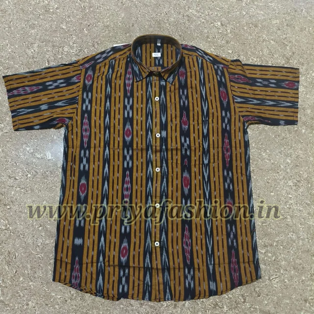 101036 Sambalpuri Handloom Cotton Half Shirt - 40