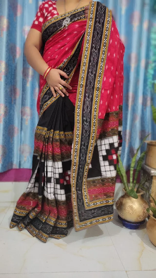 102019 Sambalpuri Handloom Patchwork Saree With Blause