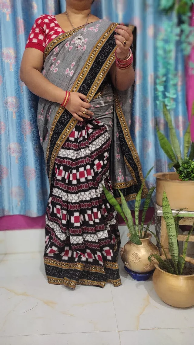 102025 Sambalpuri Handloom Patchwork Saree With Blause