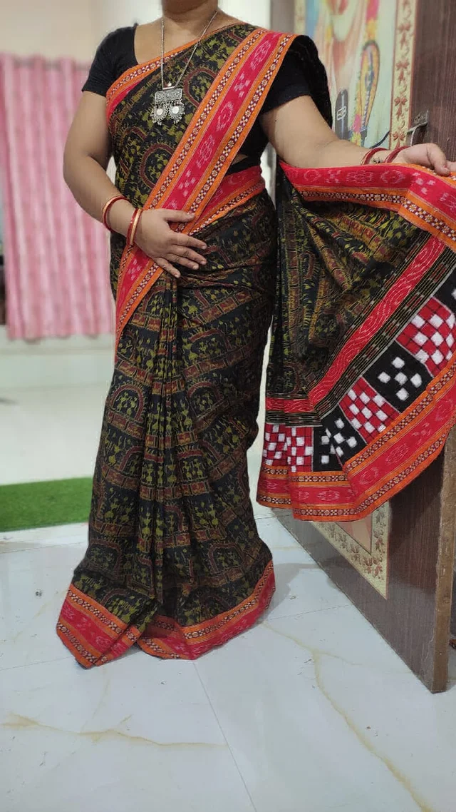 102027 Sambalpuri Handloom Patchwork Saree With Blause