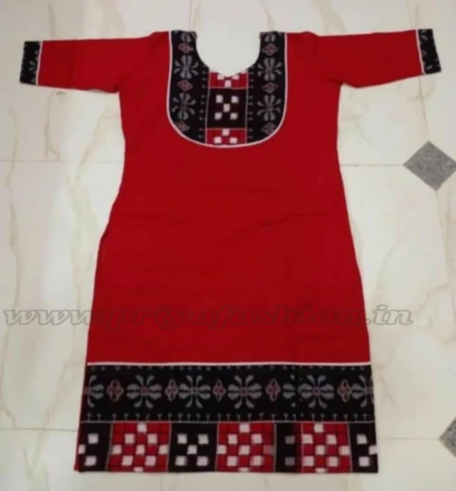 102046 Sambalpuri Stitching Kurti Red Colour - Red, 32