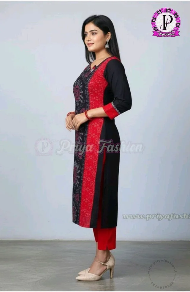 101063 Sambalpuri Handloom Cotton Stiching Kurti - 38 Chest, Black