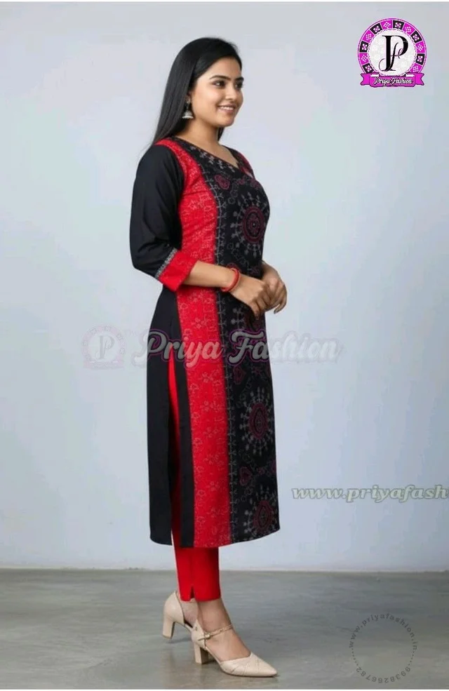 101063 Sambalpuri Handloom Cotton Stiching Kurti - 42 Chest, Black