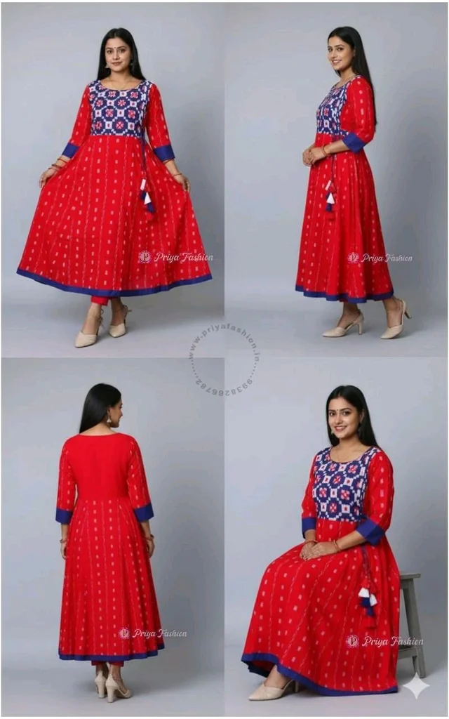 101067 Sambalpuri Handloom Round Kurti ,Anarkali - 40 Chest