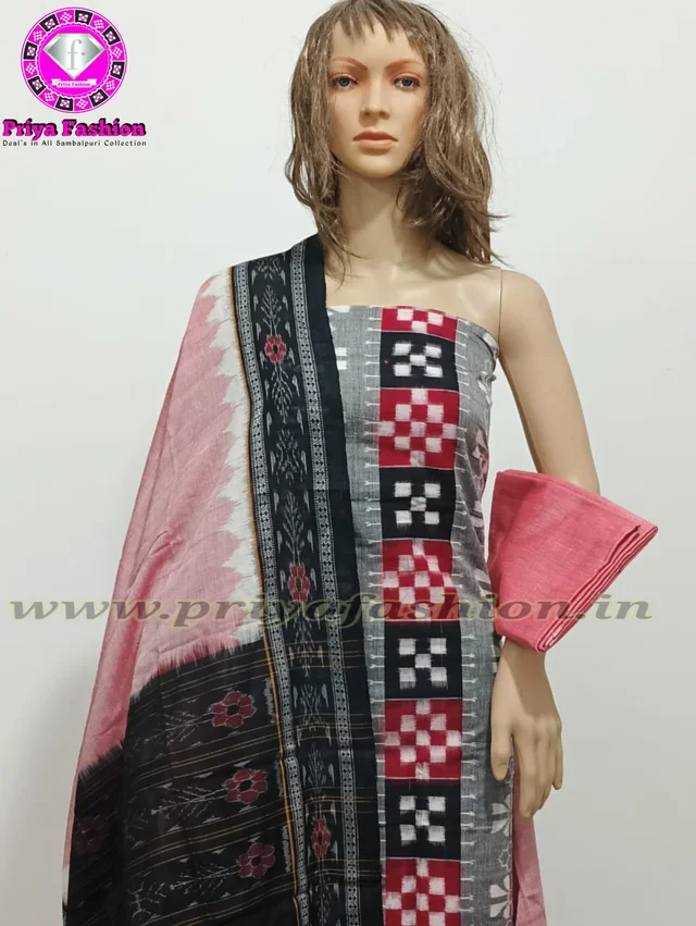 102069 Sambalpuri Handloom Dress Material With Dupatta Set