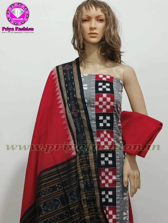 102071 Sambalpuri Handloom Dress Material With Dupatta Set