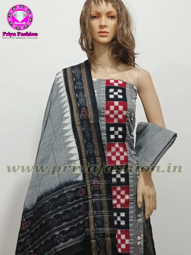 102072 Sambalpuri Handloom Dress Material With Dupatta Set