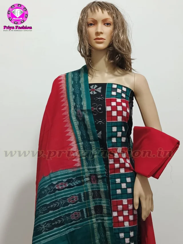 102073 Sambalpuri Handloom Dress Material With Dupatta Set