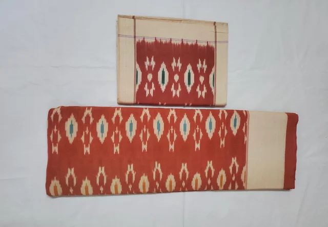 102116 Sambalpuri Ikkat Handloom Cotton Double Bedsheet with pillow Cover - Mix Colour, 90/108