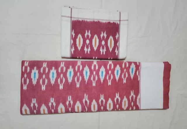 102117 Sambalpuri Ikkat Handloom Cotton Double Bedsheet with pillow Cover - 90/108