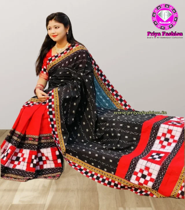 102176 Sambalpuri Handloom Cotton Patchwork Saree With Blouse