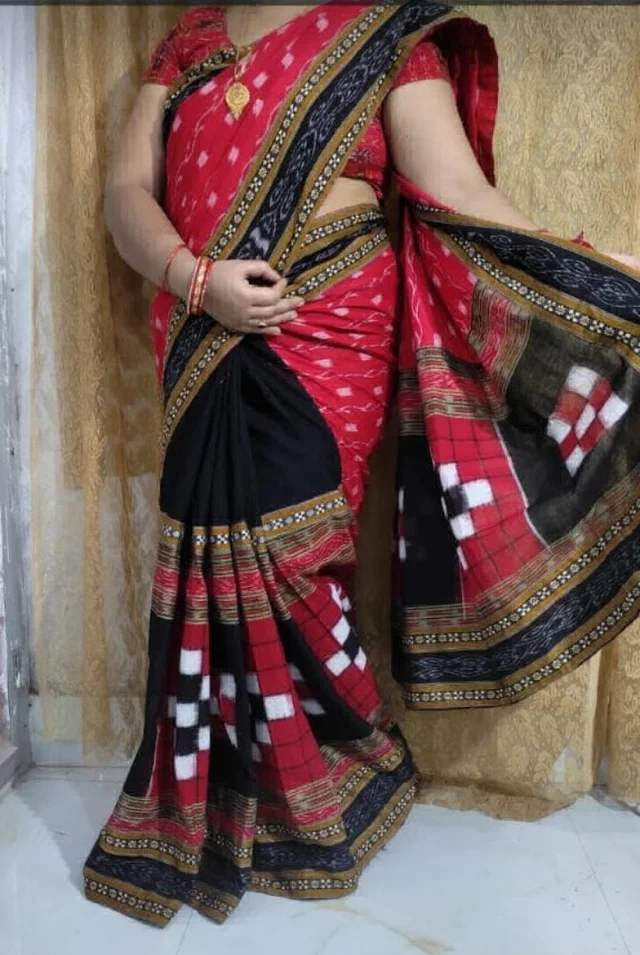 102177 Sambalpuri Handloom Cotton Patchwork Saree With Blouse
