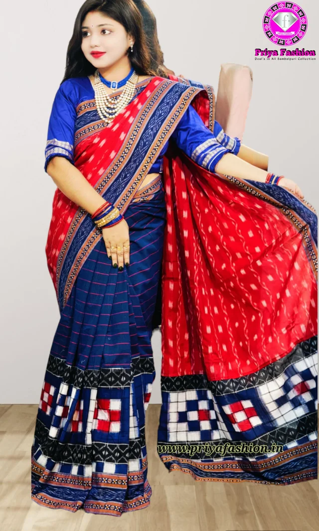 102180 Sambalpuri Handloom Cotton Patchwork Saree With Blouse