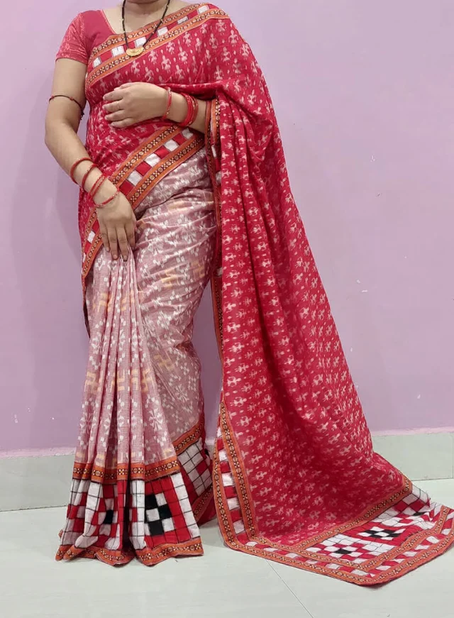 102184 Sambalpuri Handloom Cotton Patchwork Saree With Blouse