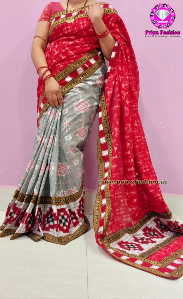 102187 Sambalpuri Handloom Cotton Patchwork Saree With Blouse