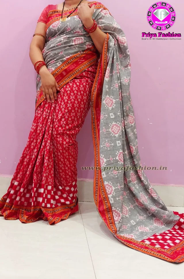 102188 Sambalpuri Handloom Cotton Patchwork Saree With Blouse