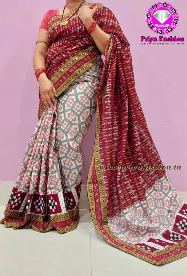102189 Sambalpuri Handloom Cotton Patchwork Saree With Blouse