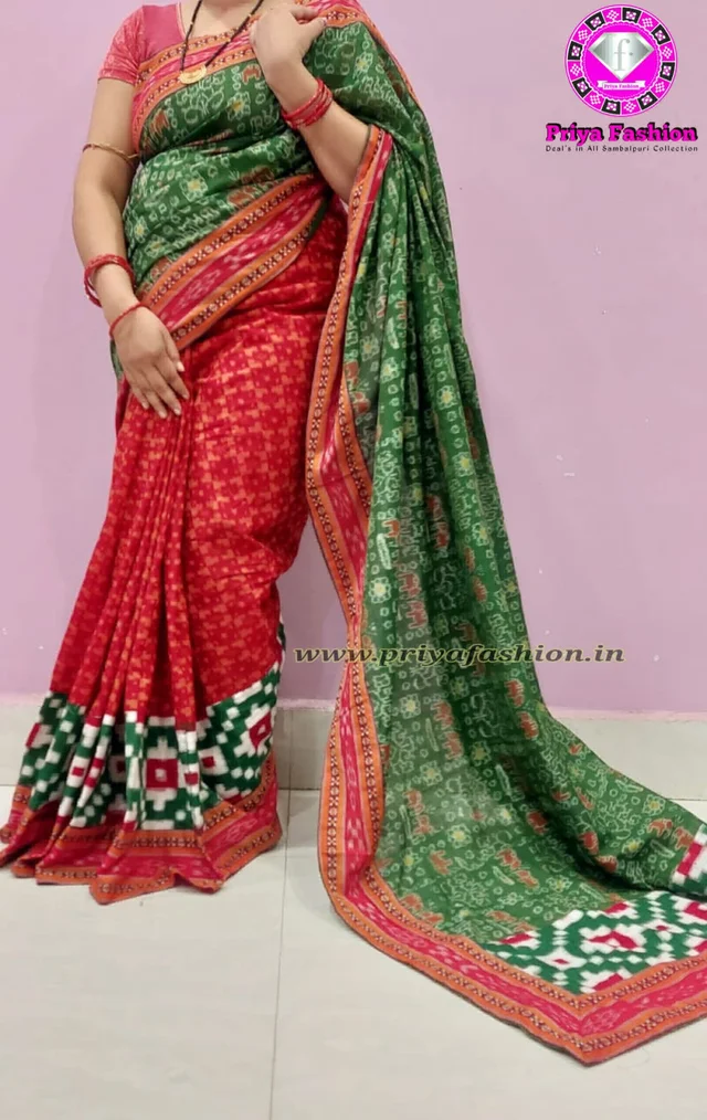 102192 Sambalpuri Handloom Cotton Patchwork Saree With Blouse