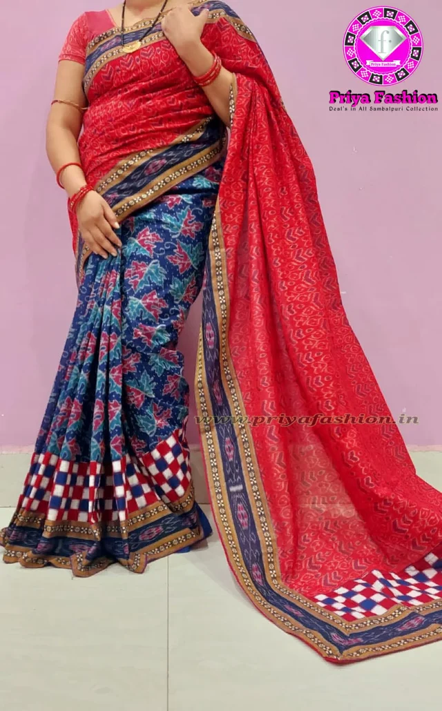 102193 Sambalpuri Handloom Cotton Patchwork Saree With Blouse