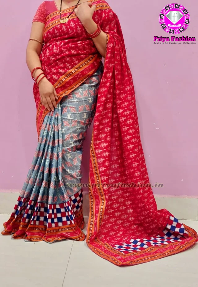 102194 Sambalpuri Handloom Cotton Patchwork Saree With Blouse