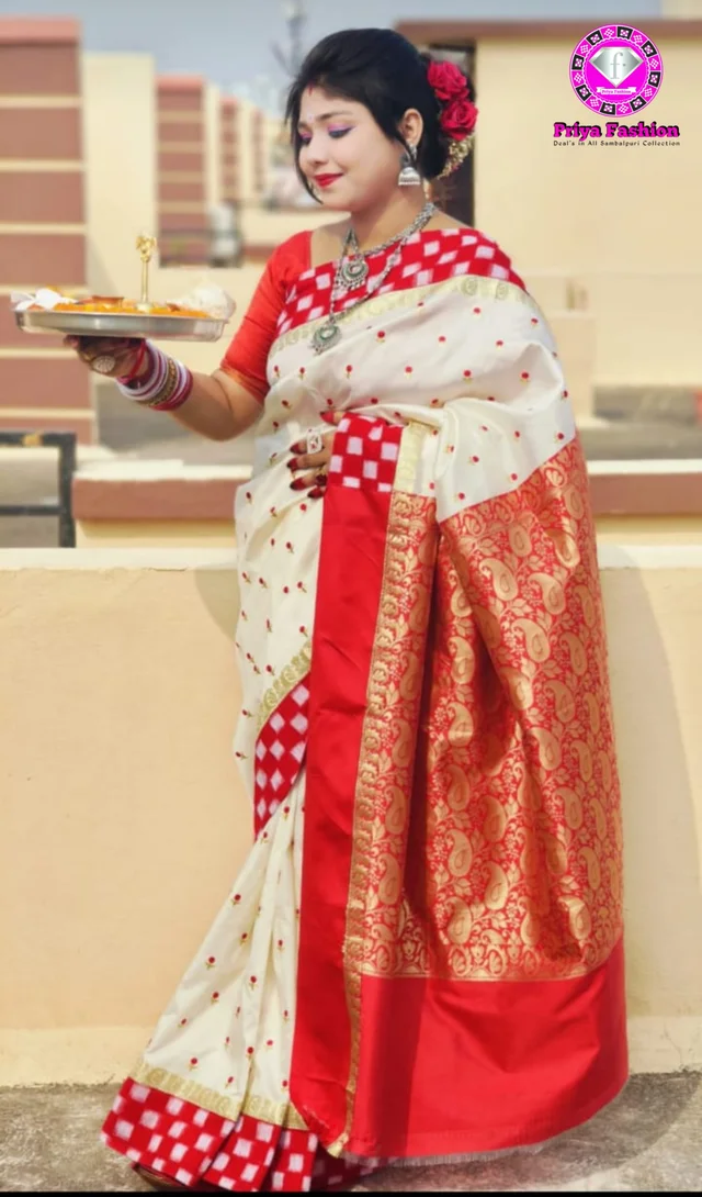 102218 Silk Patchwork Saree In Sambalpuri Border With Blouse