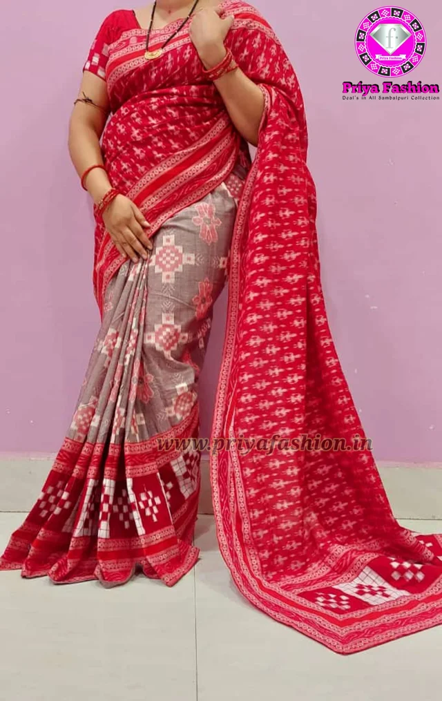 102219 Sambalpuri Handloom Cotton Patchwork Saree With Blouse