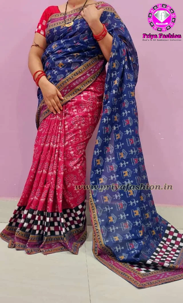 102223 Sambalpuri Handloom Cotton Patchwork Saree With Blouse