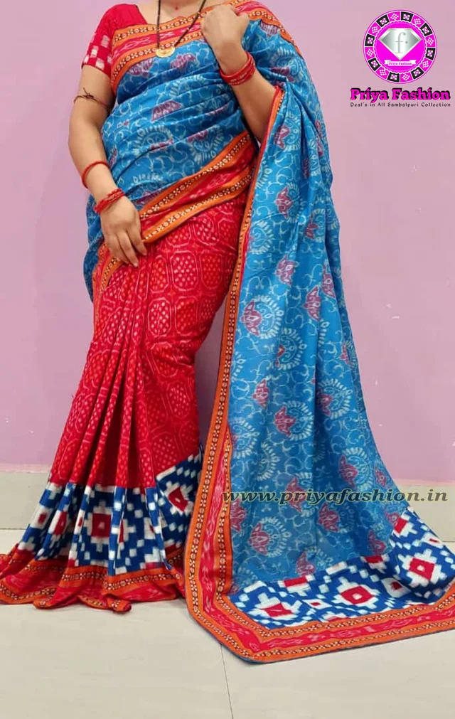 102225 Sambalpuri Handloom Cotton Patchwork Saree With Blouse