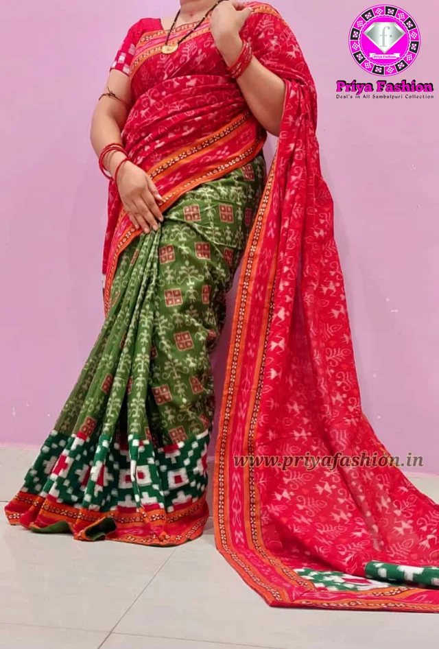 102226 Sambalpuri Handloom Cotton Patchwork Saree With Blouse