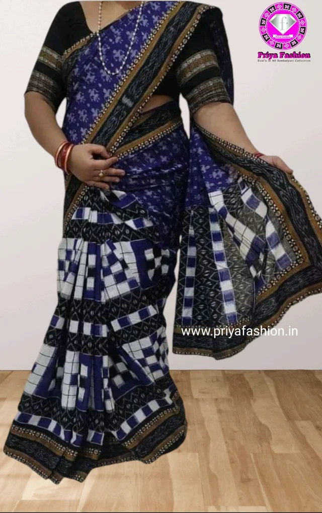 102240 Sambalpuri Patchwork Saree With blouse Blue Colour - Navy Blue