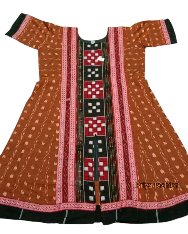 102242 Sambalpuri Round Kurti Top - Brown, XXL-42