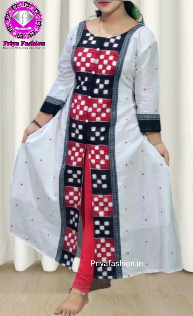 102244 Sambalpuri Round Kurti Top - White, XXL-42