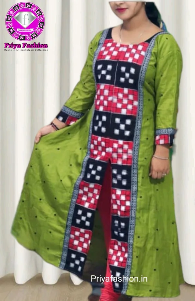 102245 Sambalpuri Round Kurti Top - Apple, XXL-42