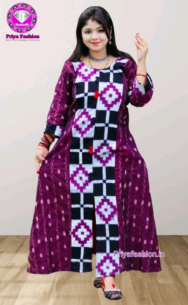 102247 Sambalpuri Round Kurti Top - Purple, XXXL-44