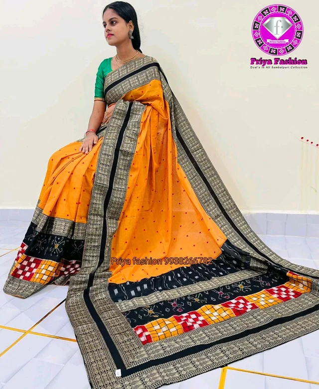 102250 Sambalpuri Handloom Cotton Patchwork Saree With Blause Pics - Web Orange