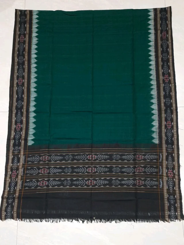 102289 Sambalpuri Handloom Cotton Dupatta - Green Pea, Black