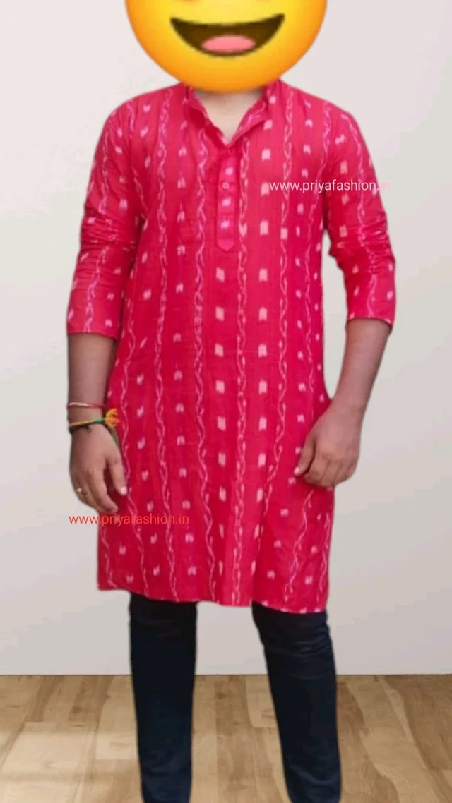 102297 Sambalpuri long Dhila, Short Kurta, Full Shirt ,Half Shirt - Red, Half Shirt, 4XL-46