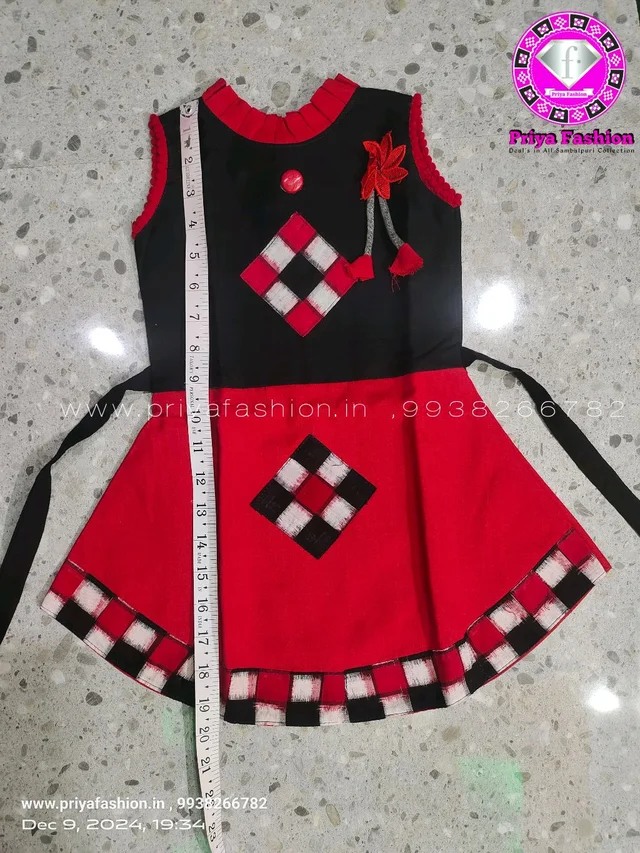 102302 Sambalpuri Kids, Baby Dress - Black, Red, 26