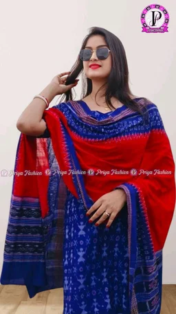 102305 Sambalpuri Dress Material With Dupatta - Royal Blue