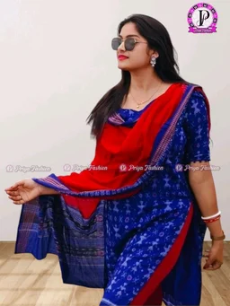 102305 Sambalpuri Dress Material With Dupatta - Royal Blue