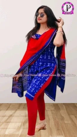 102305 Sambalpuri Dress Material With Dupatta - Royal Blue