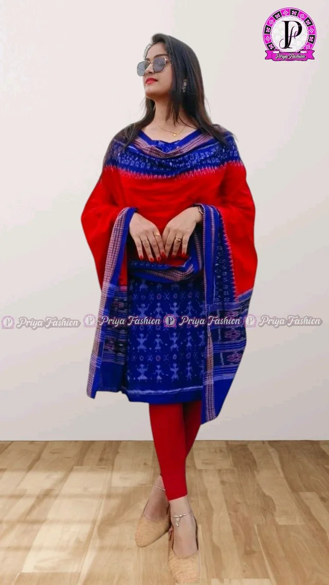 102305 Sambalpuri Dress Material With Dupatta - Royal Blue