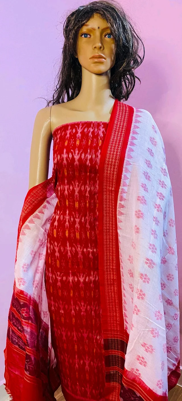 102306 Sambalpuri Dress Material With Dupatta - Red