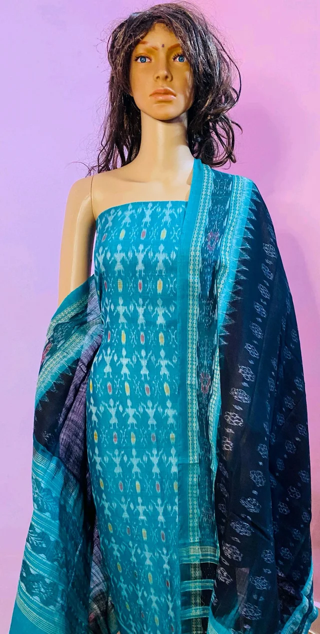 102310 Sambalpuri Dress Material With Dupatta - Cerulean
