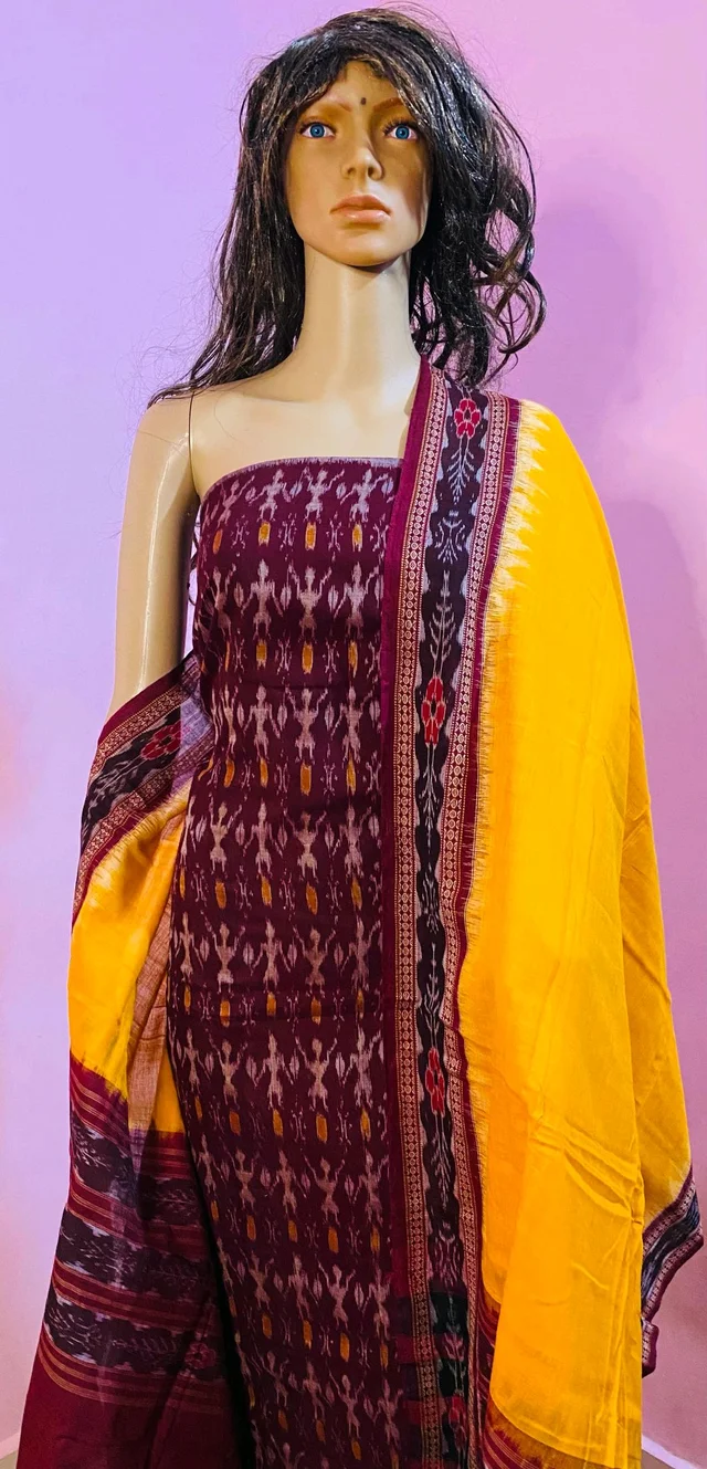 102312 Sambalpuri Dress Material With Dupatta - Solid Pink