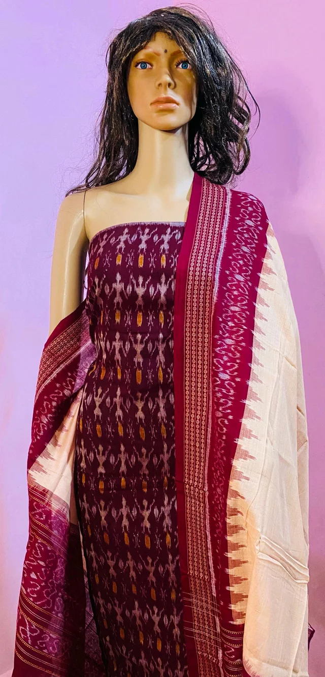102313 Sambalpuri Dress Material With Dupatta - Solid Pink