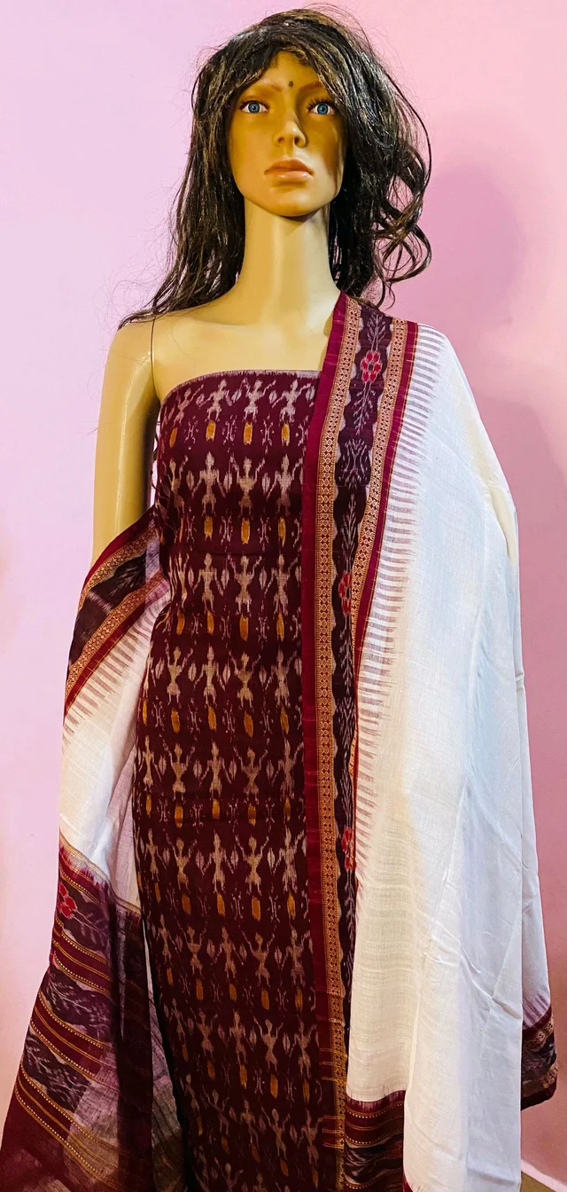 102314 Sambalpuri Dress Material With Dupatta - Solid Pink