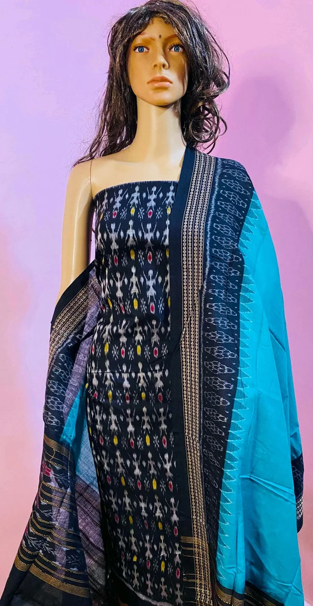 102315 Sambalpuri Dress Material With Dupatta - Black